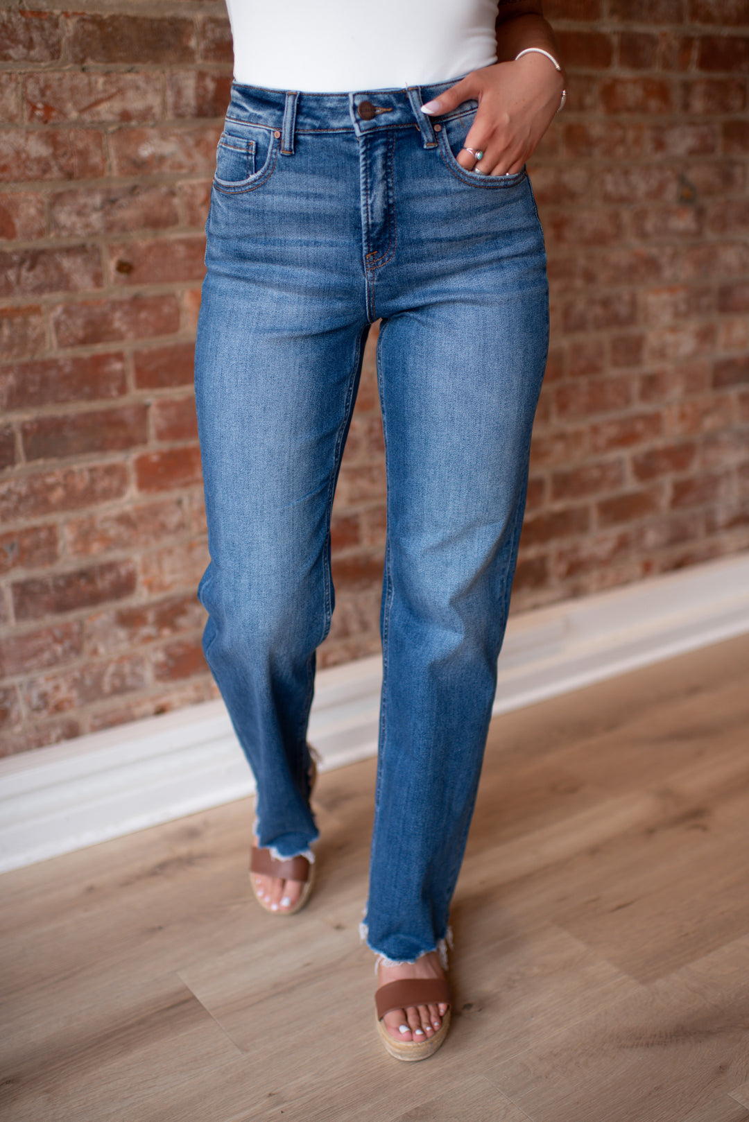 Risen Willow Tummy Control Wide Leg Denim (Dark)
