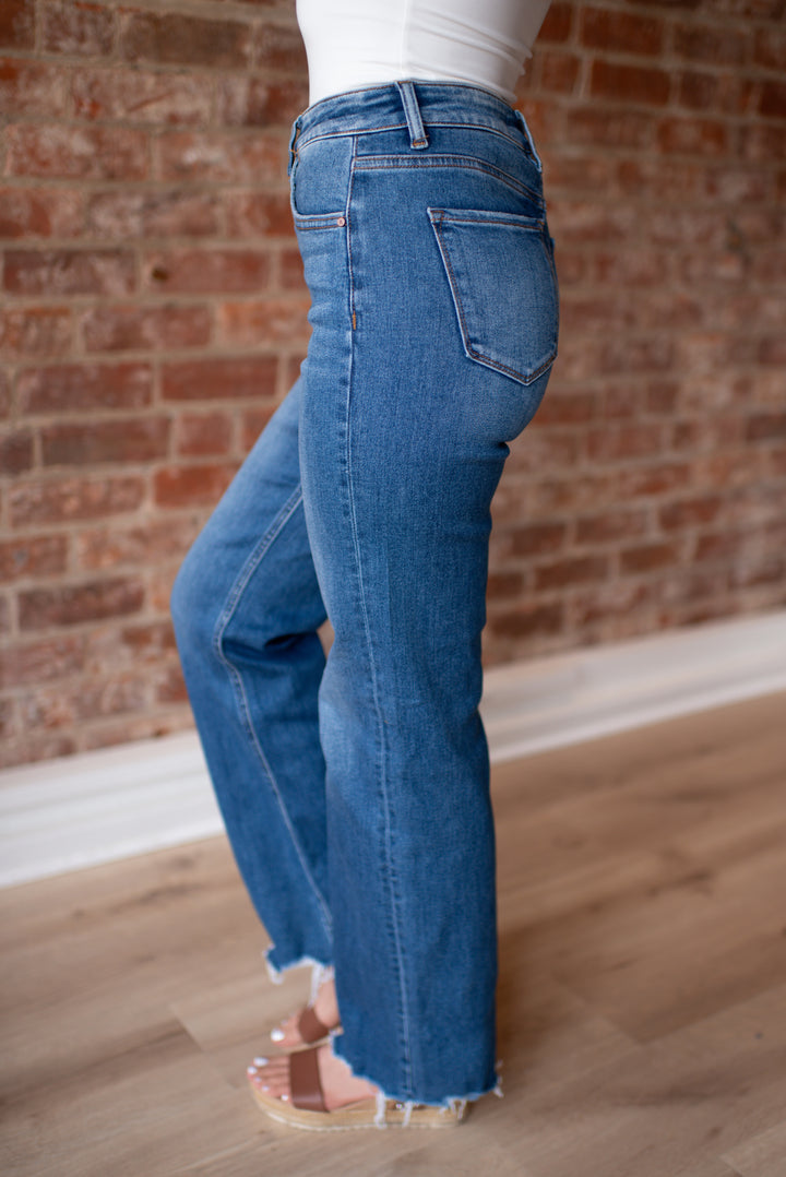 Risen Willow Tummy Control Wide Leg Denim (Dark)