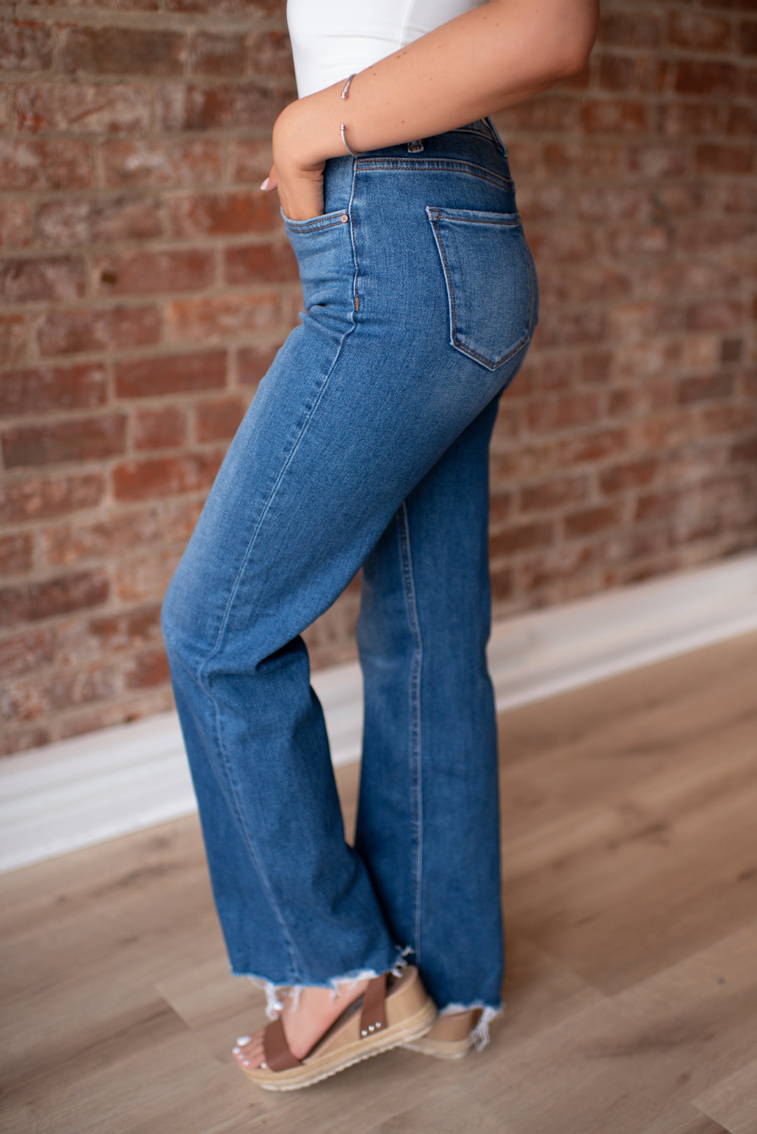 Risen Willow Tummy Control Wide Leg Denim (Dark)