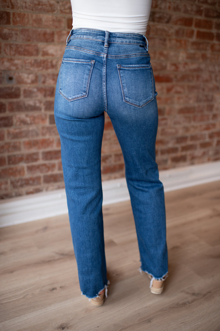 Risen Willow Tummy Control Wide Leg Denim (Dark)