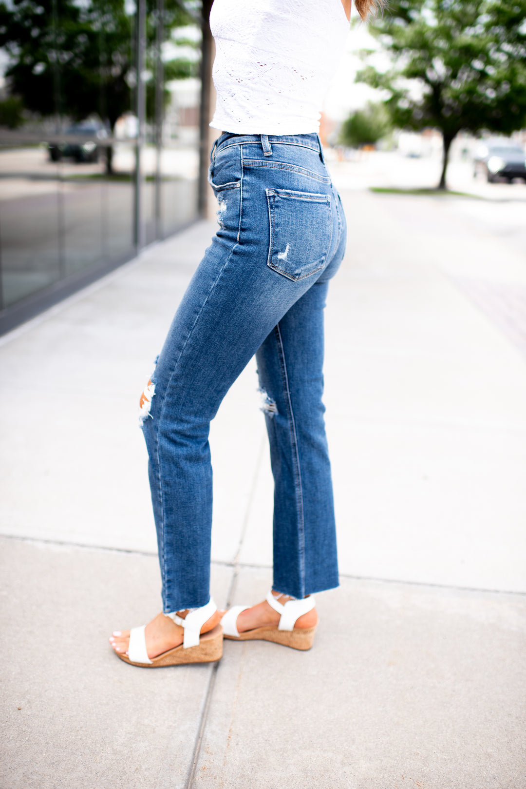 Risen Lylah Distressed Crop Denim (Medium Wash)