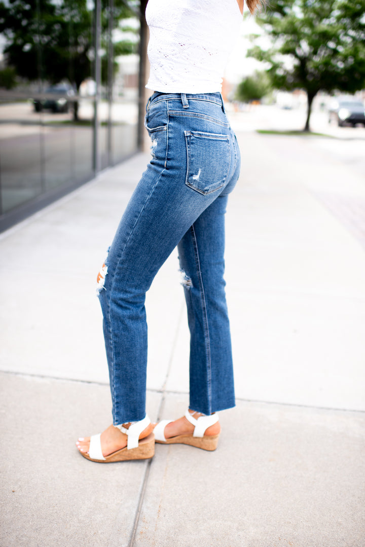 Risen Lylah Distressed Crop Denim (Medium Wash)