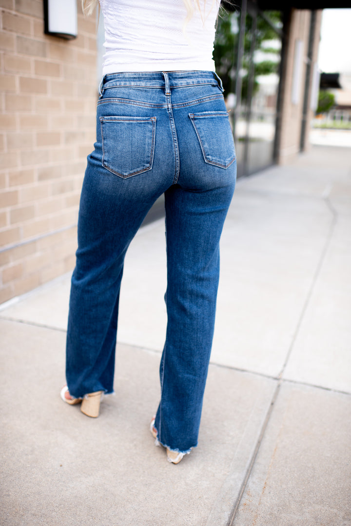 Risen Willow Tummy Control Wide Leg Denim (Dark)