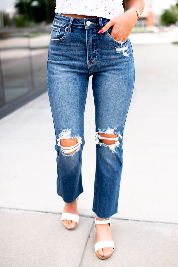 Risen Lylah Distressed Crop Denim (Medium Wash)