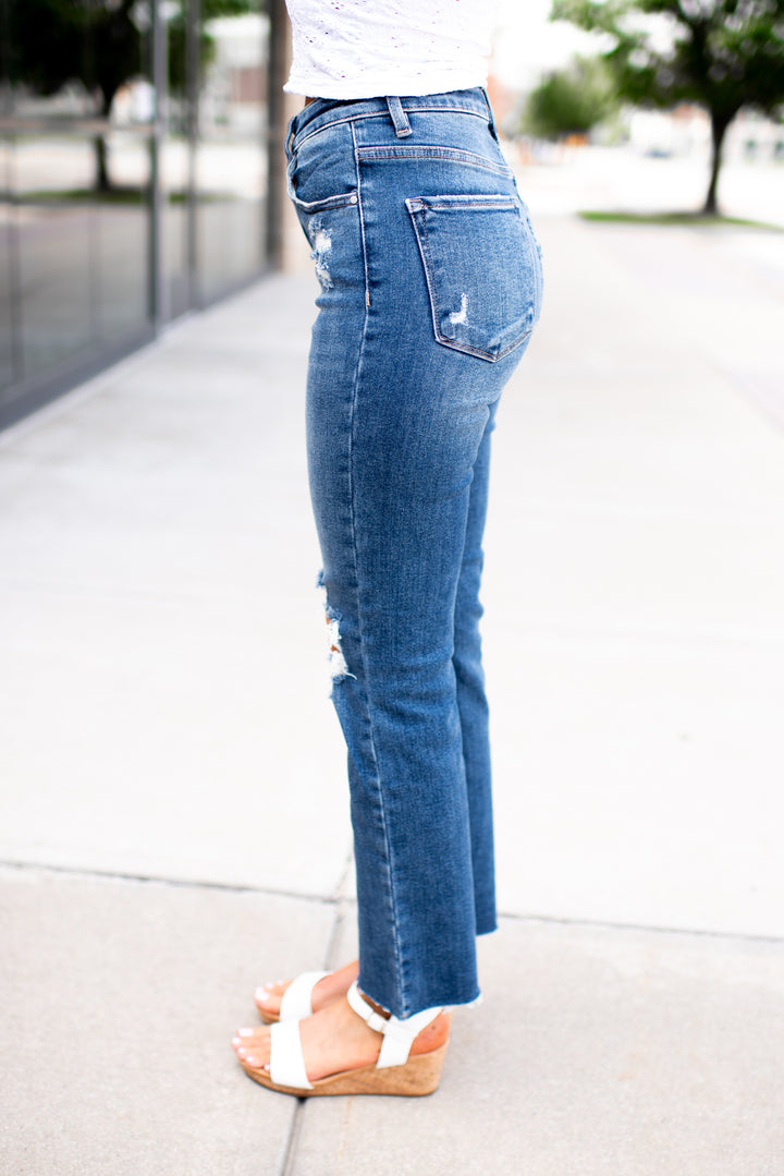 Risen Lylah Distressed Crop Denim (Medium Wash)
