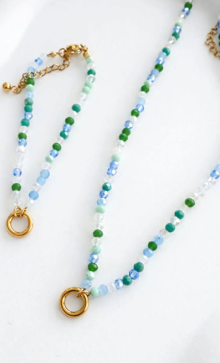 Multi Color Bead Necklace (Blue/Green)