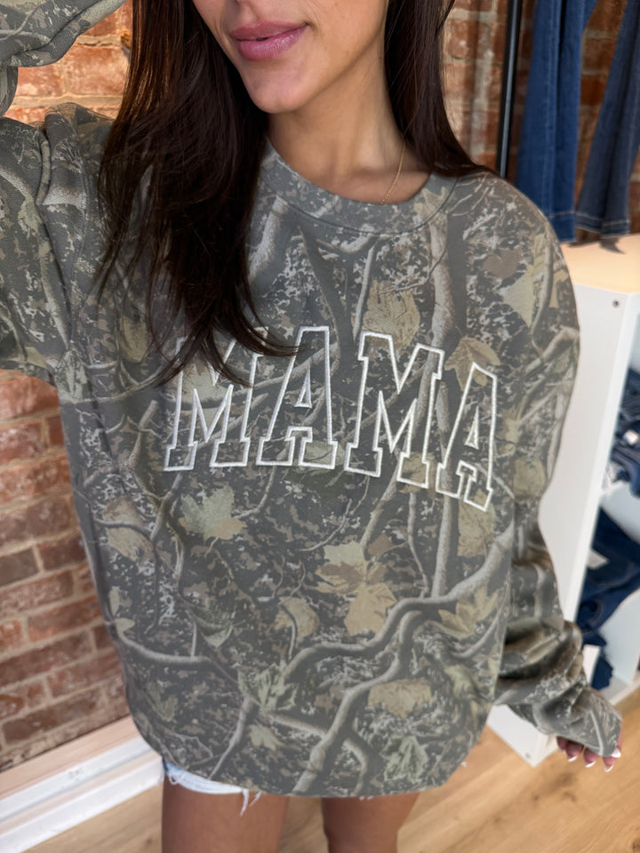 Mama Camo Embroidered Crewneck