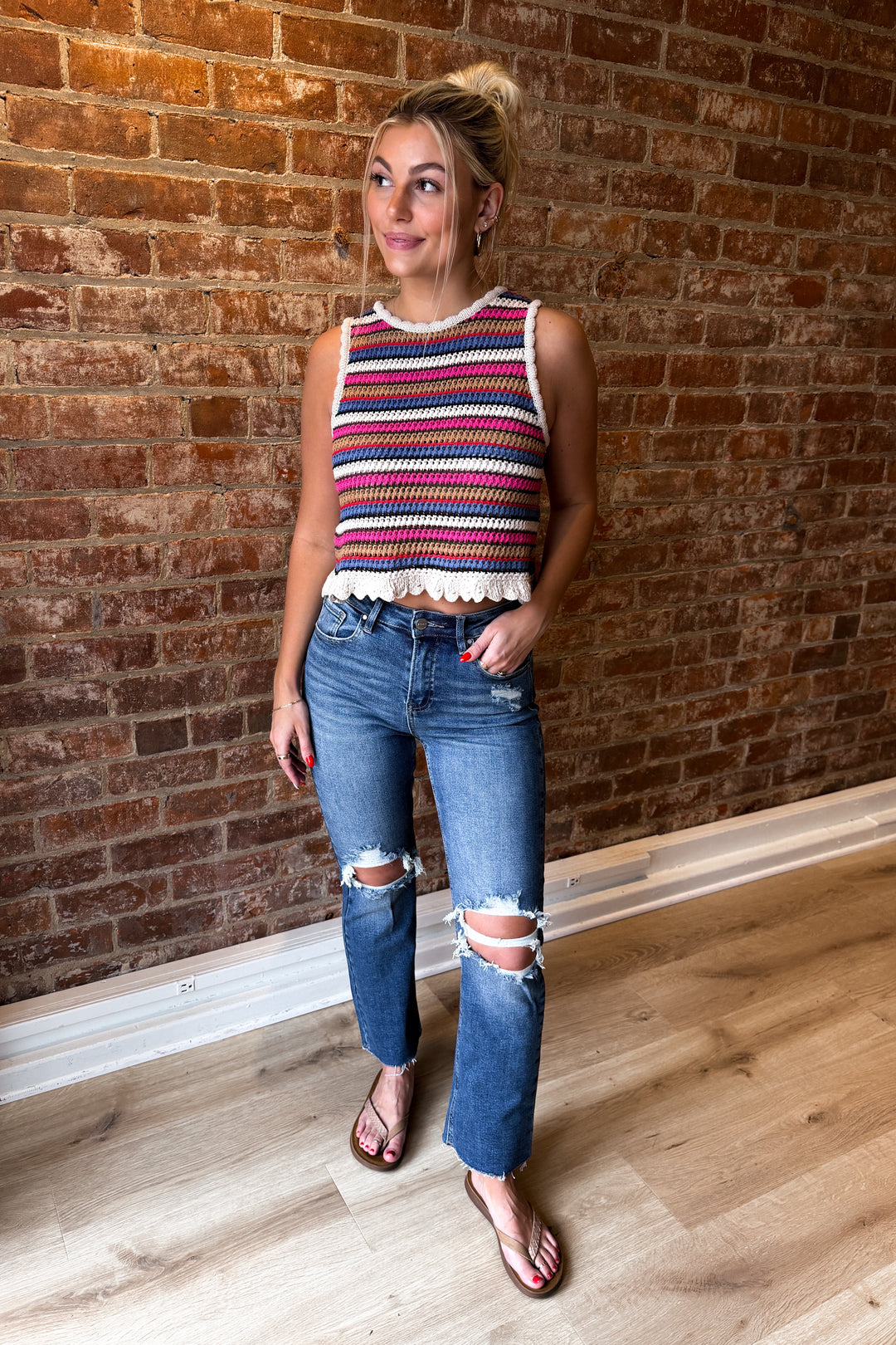 Risen Lylah Distressed Crop Denim (Medium Wash)