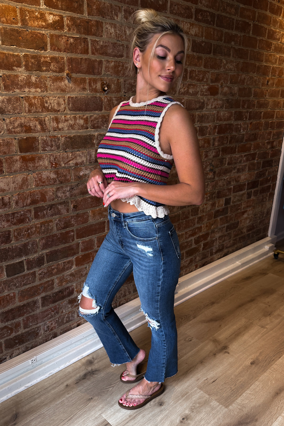 Risen Lylah Distressed Crop Denim (Medium Wash)