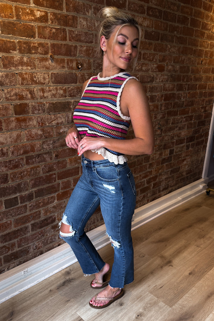 Risen Lylah Distressed Crop Denim (Medium Wash)