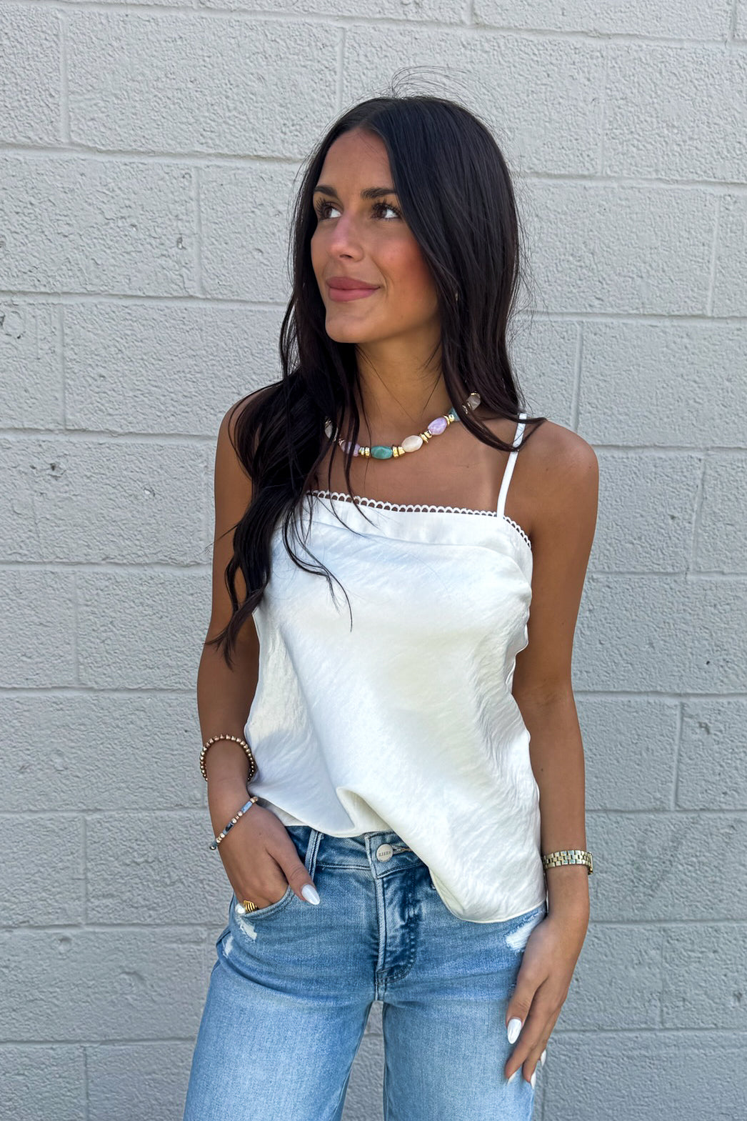 Soft Glow Satin Tank (Ivory)