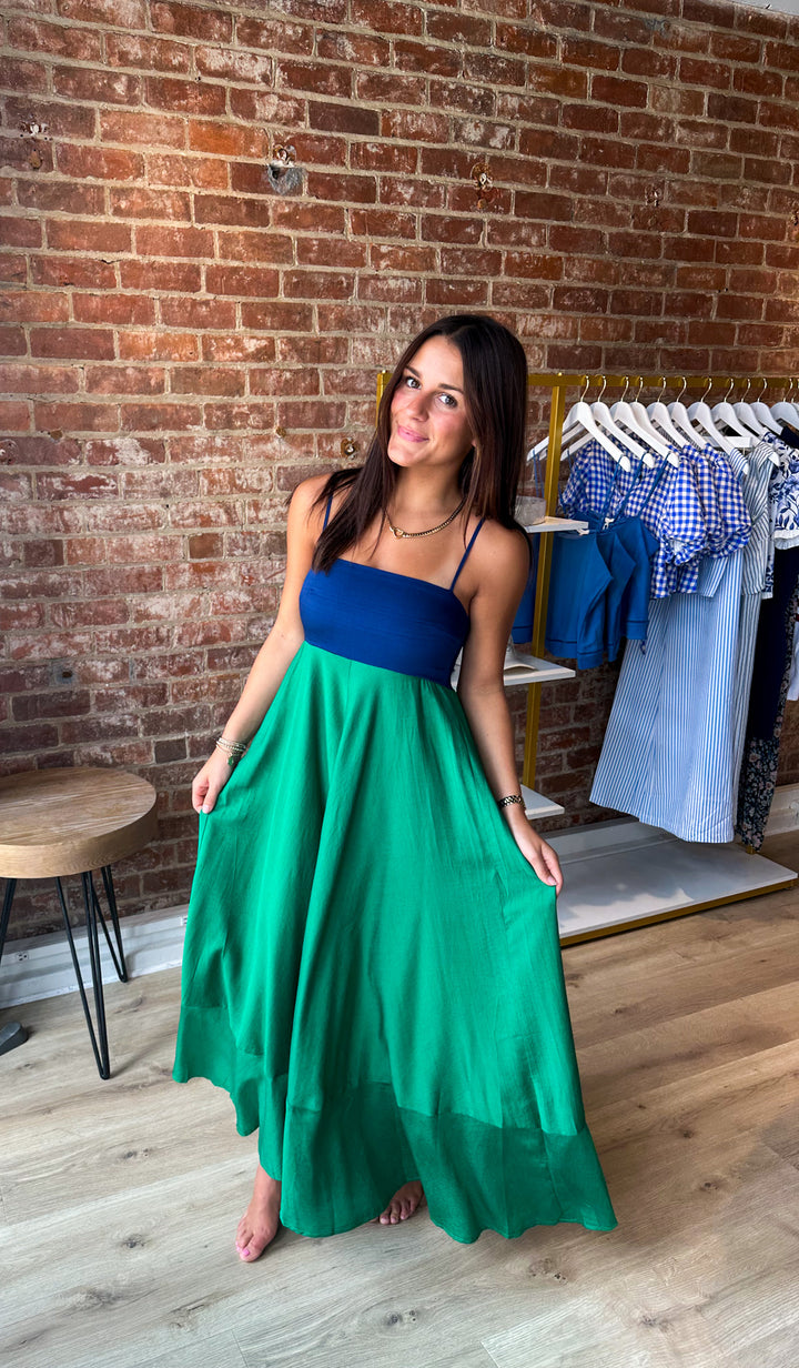 Preppy In Peacock Maxi Dress (Navy/Green)