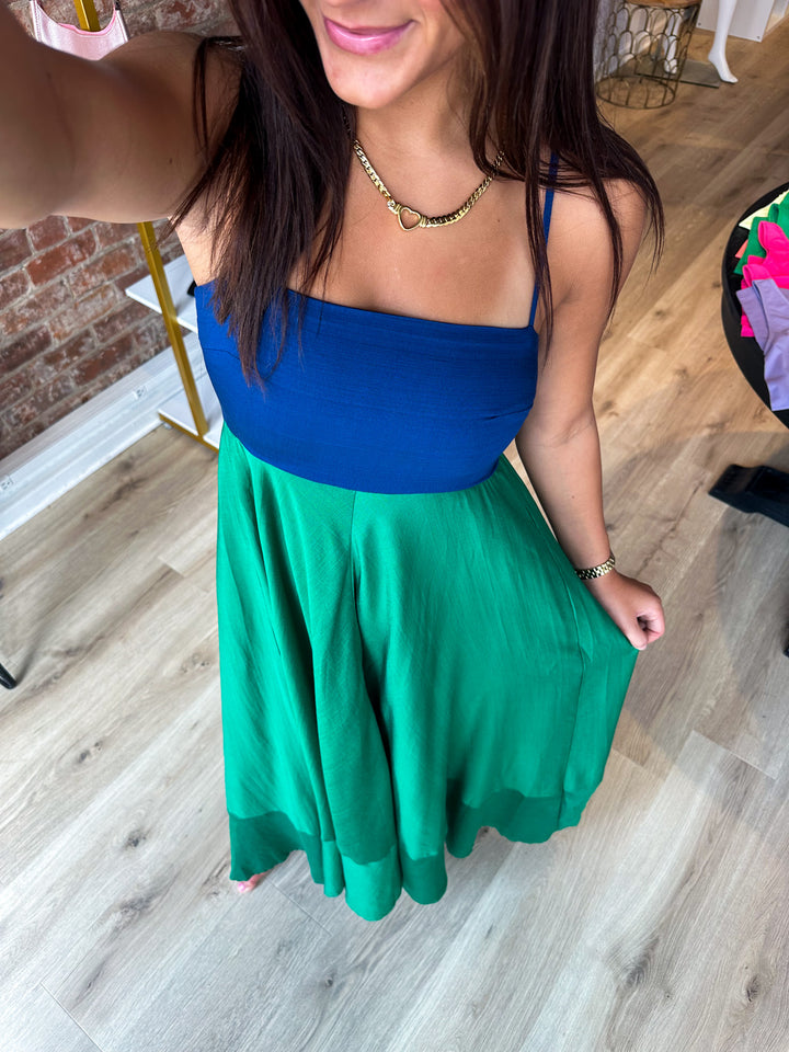 Preppy In Peacock Maxi Dress (Navy/Green)