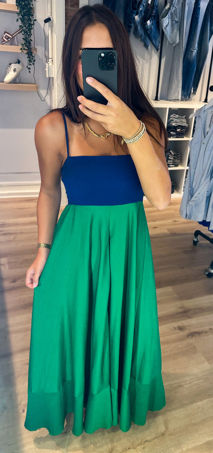 Preppy In Peacock Maxi Dress (Navy/Green)