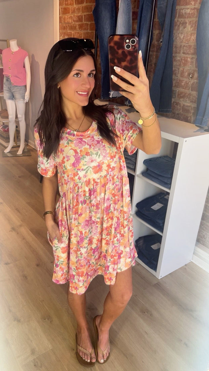 Sweet Sundays Floral Mini Dress (Peach)