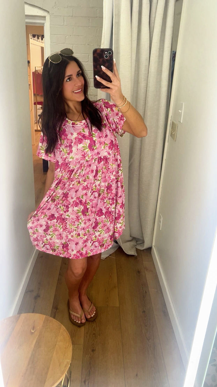 Sweet Sundays Floral Mini Dress (Fuchsia)