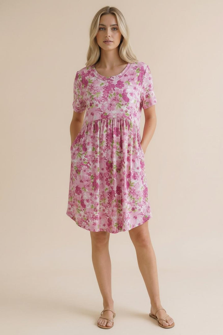 Sweet Sundays Floral Mini Dress (Fuchsia)