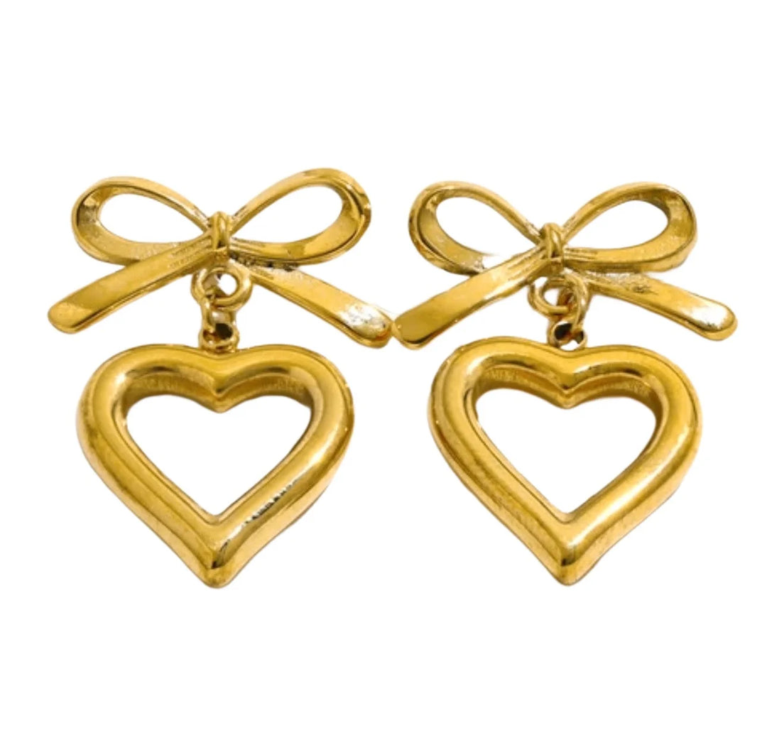 30A Bow Heart Earrings (Gold)