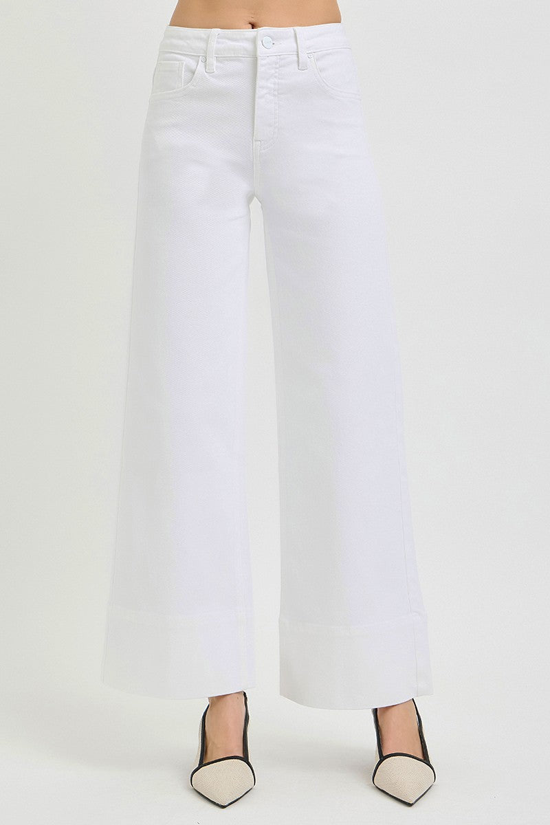 Risen Margot Wide Leg Ankle Jeans (White)