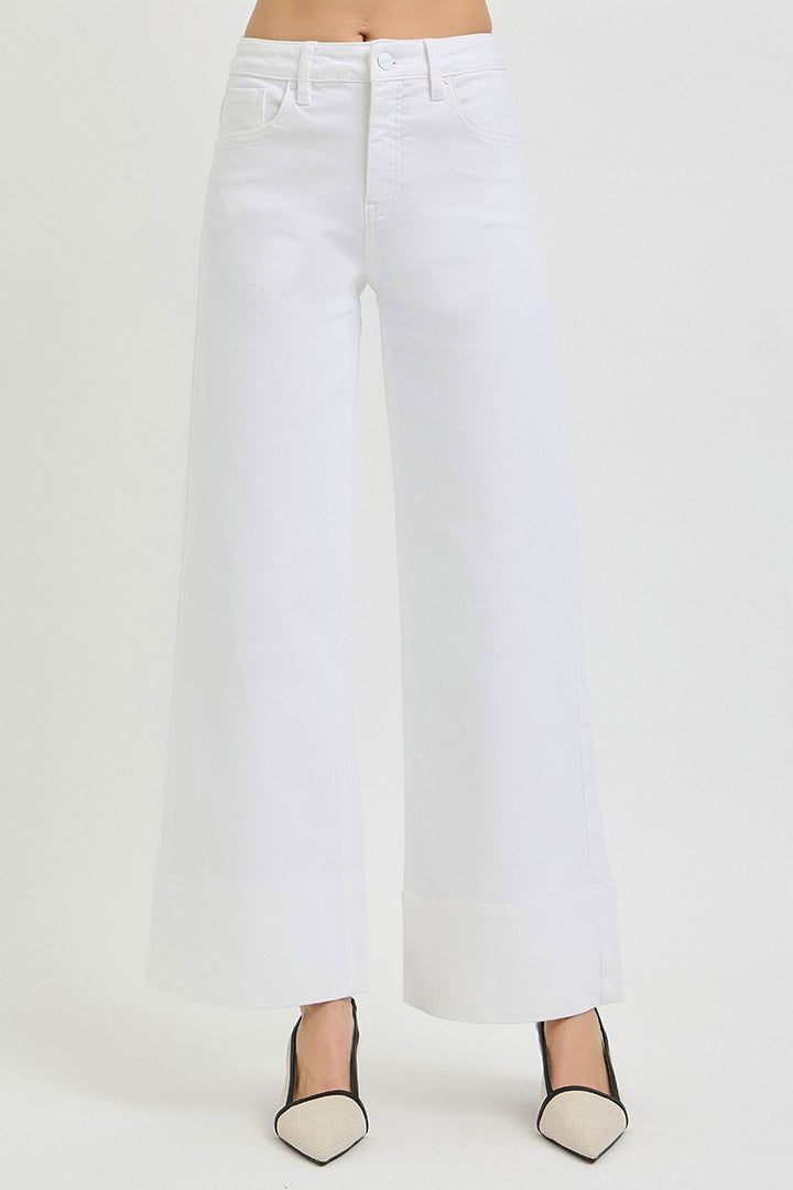 Risen Margot Wide Leg Ankle Jeans (White)