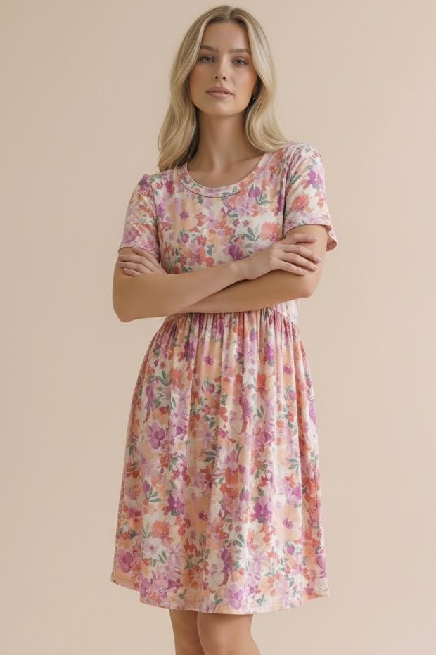 Sweet Sundays Floral Mini Dress (Peach)