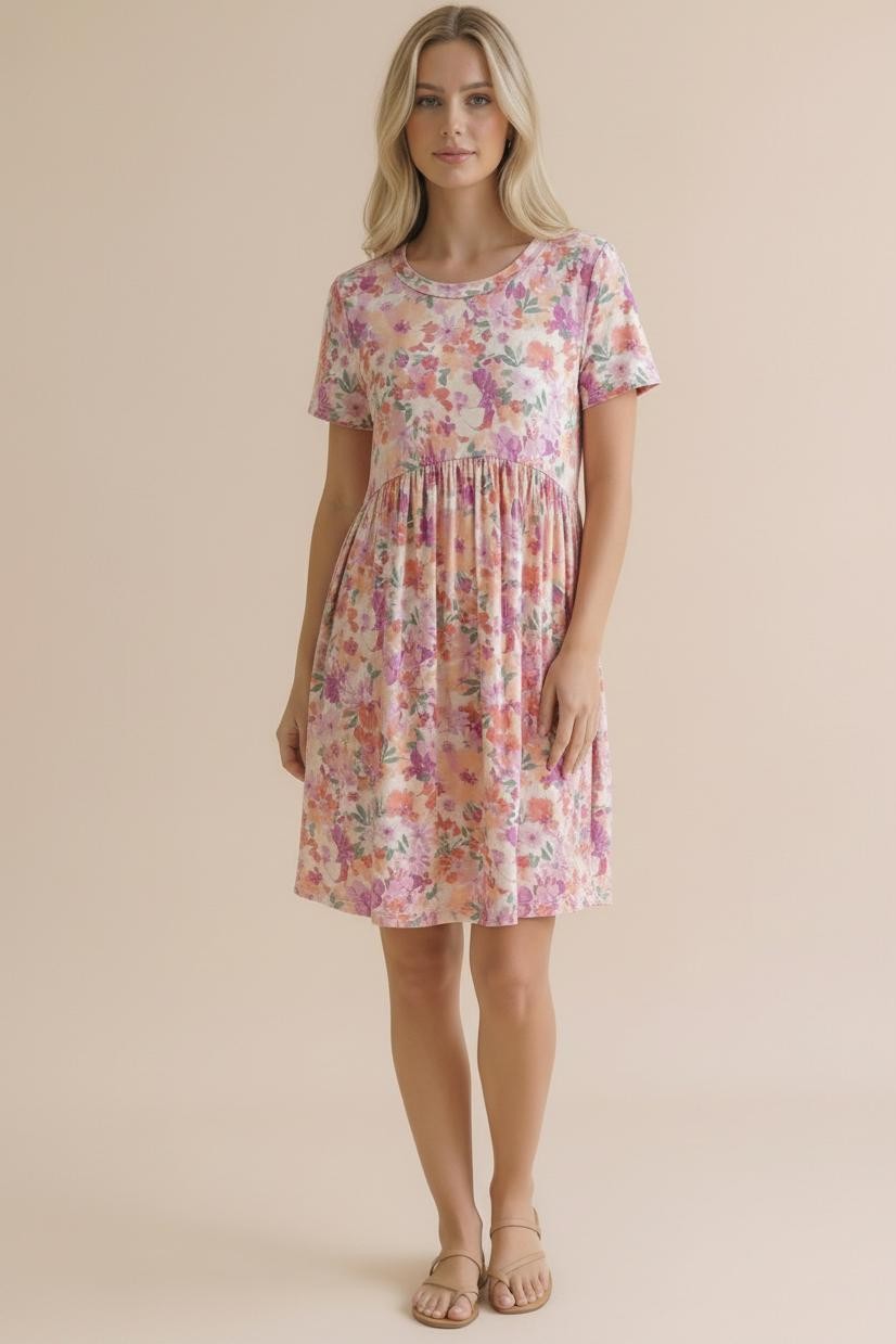 Sweet Sundays Floral Mini Dress (Peach)