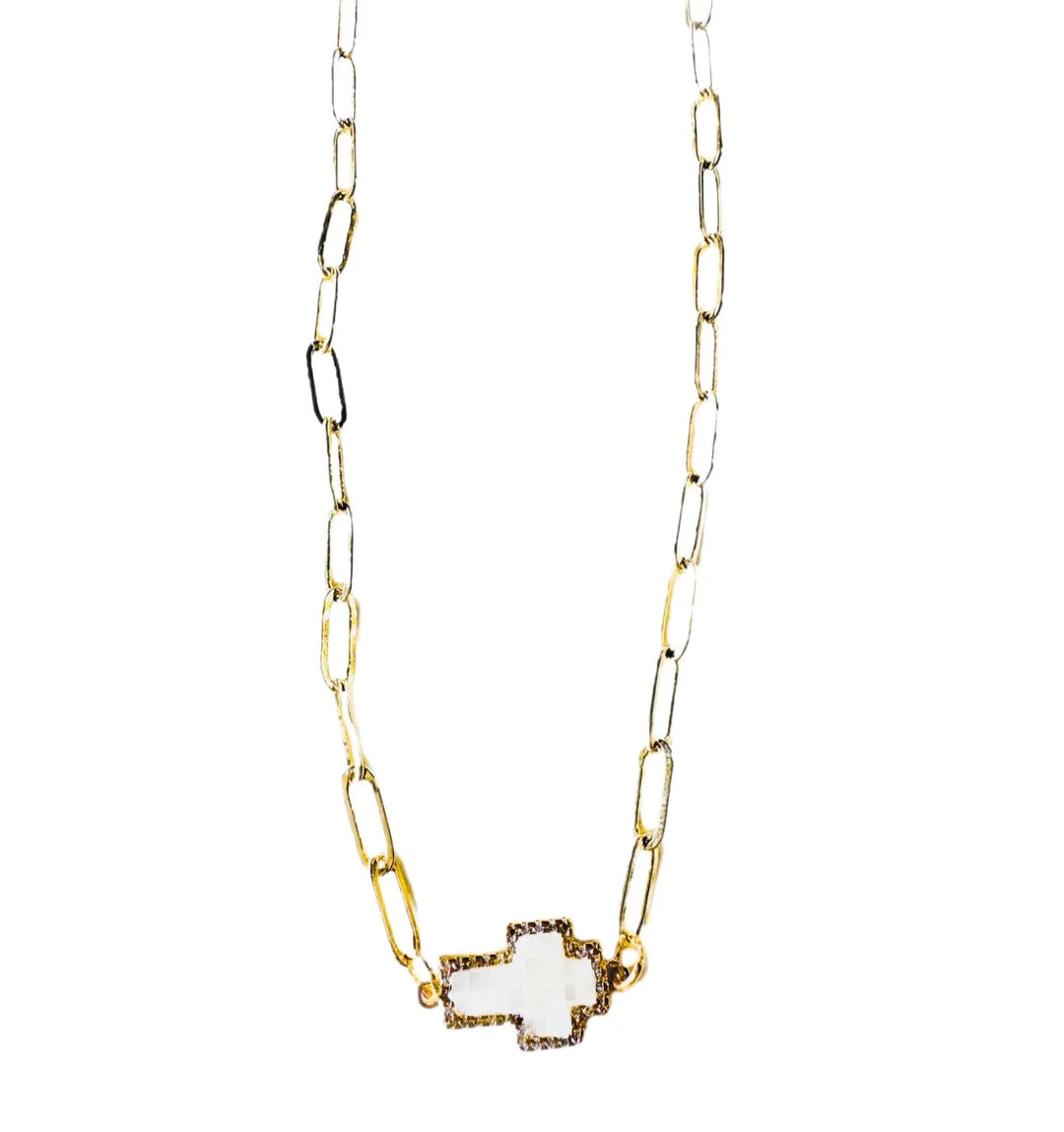 30A Tess Pearl Cross Necklace (Gold)