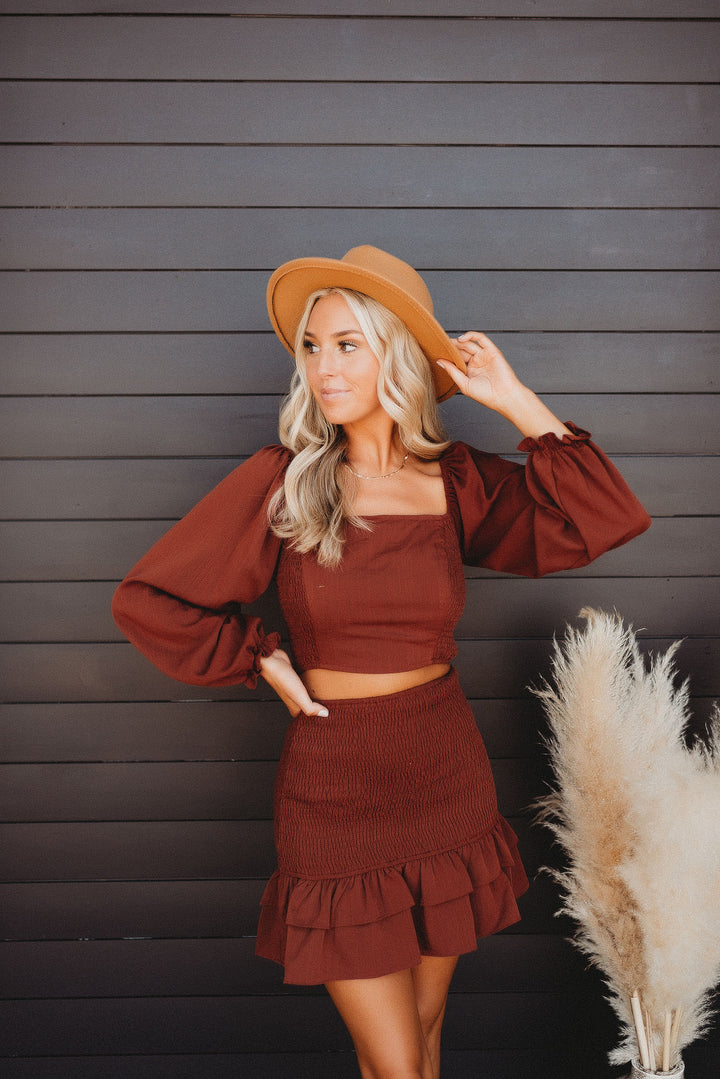Spiced Cider Smocked Skirt (Brick)