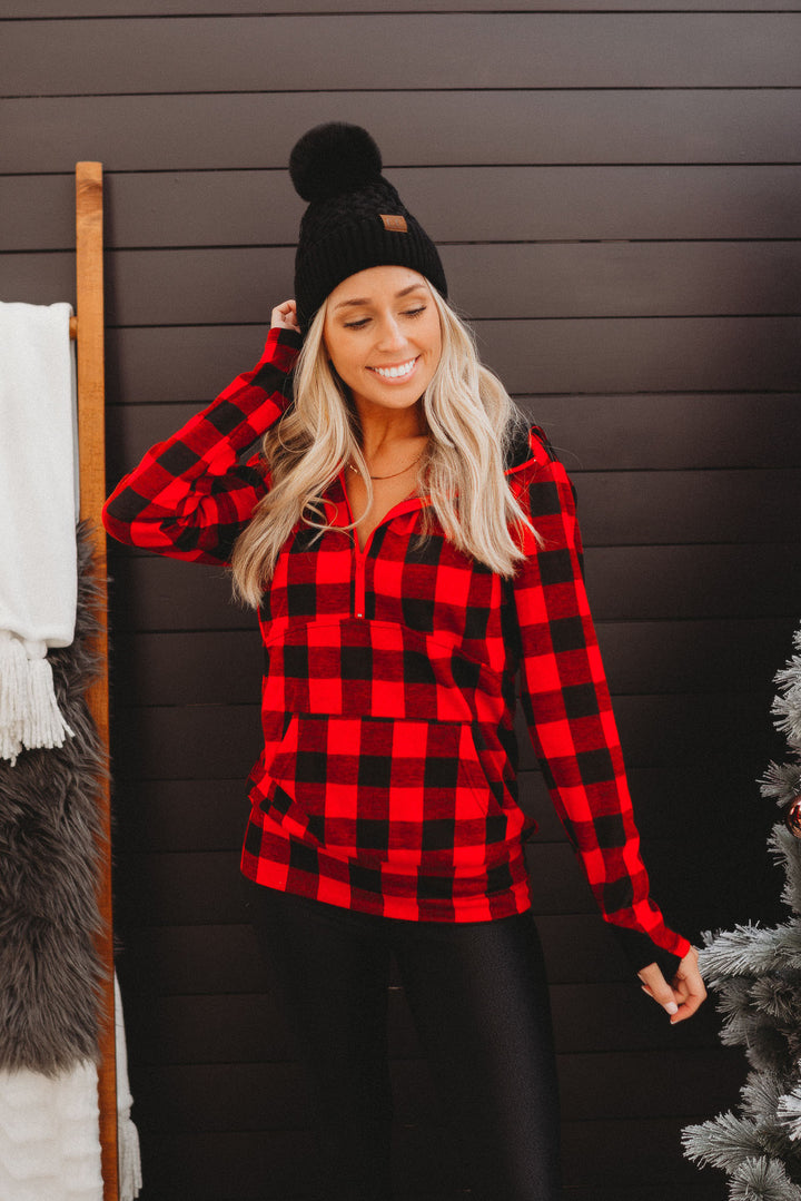 Layer Of Frost Half Zip Hoodie (Red/Black)