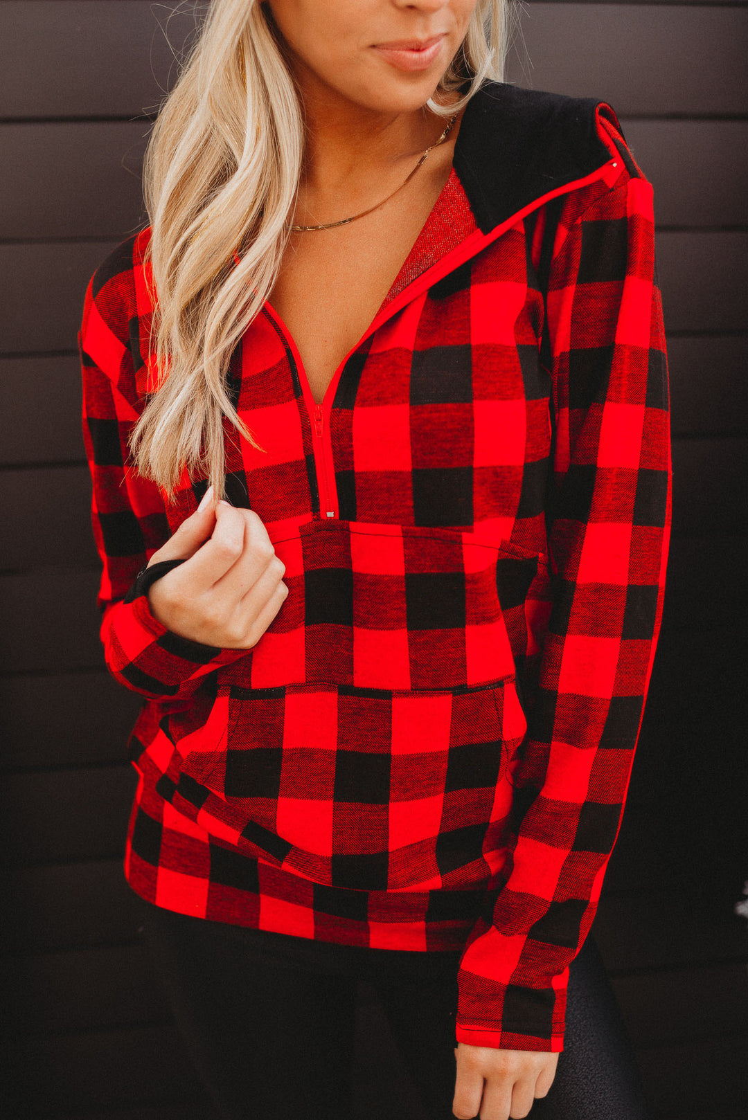 Layer Of Frost Half Zip Hoodie (Red/Black)