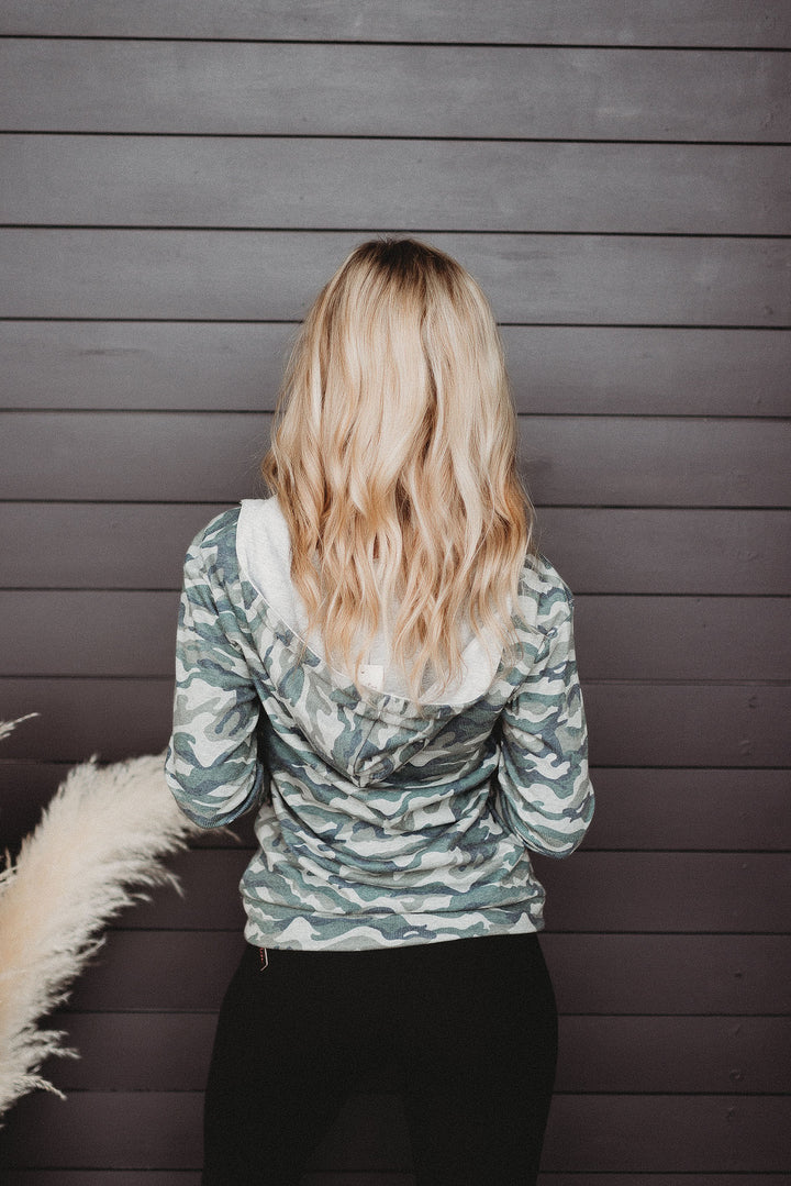 Sadie Camo Half Zip Hoodie (Olive)